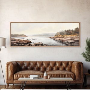 Watercolor Panoramic Acadia National Park Horizontal Framed Canvas Print, Extra Large Art, Large Wall Art, Landscape Paintin