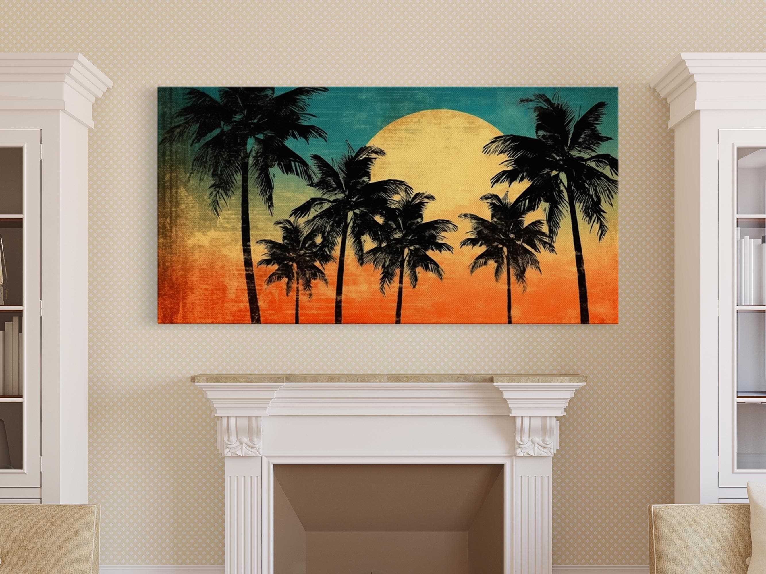 Sunset Palm Tree Canvas Print: Tropical Panoramic Wall Art Deco - Etsy