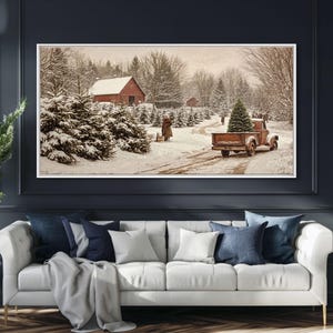 Rustic Christmas Tree Farm Framed Canvas Print - Perfect Vintage Farmhouse Christmas Decor and Winter Home Wall Art