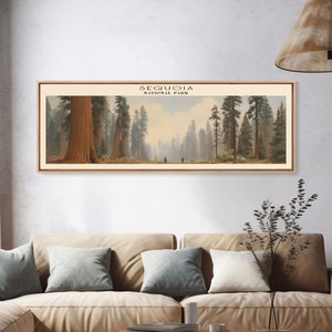 Sequoia National Park Panoramic California Travel Art, National Park Print, Minimalist Travel Art, Subdued Watercolor Painting Panoramic