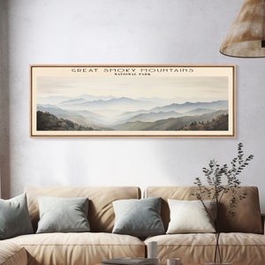 Great Smoky Mountains National Park Panoramic Travel Art, National Park Print, Minimalist Travel Art, Subdued Watercolor Painting Panoramic