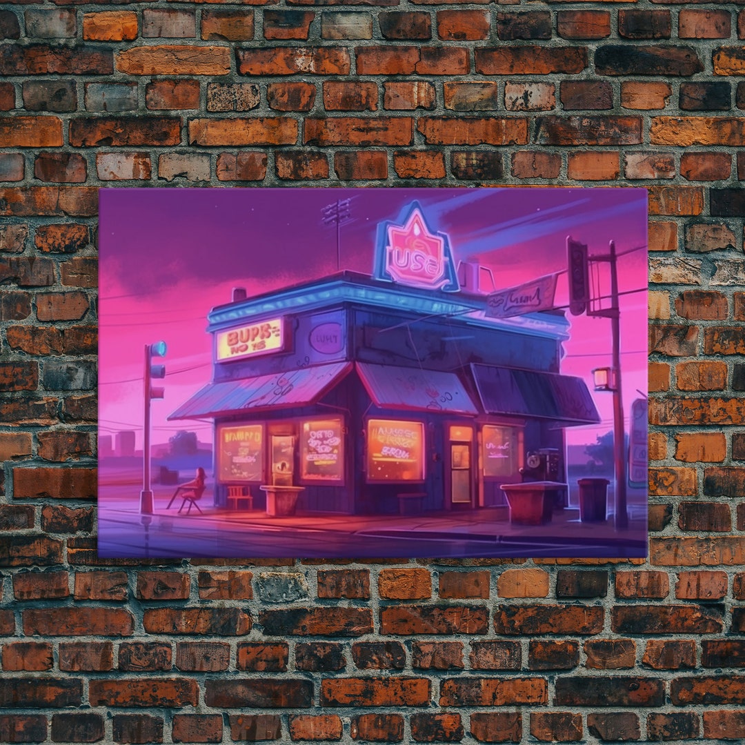 Market Wall Art Framed Canvas Print Original Painting Synthwave Style