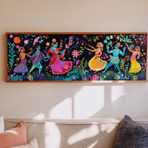Kerala Style Art Canvas Print, Kerala Mural Painting Print, Panoramic Horizonal Wide Wall Art, Kerala Painting Mural