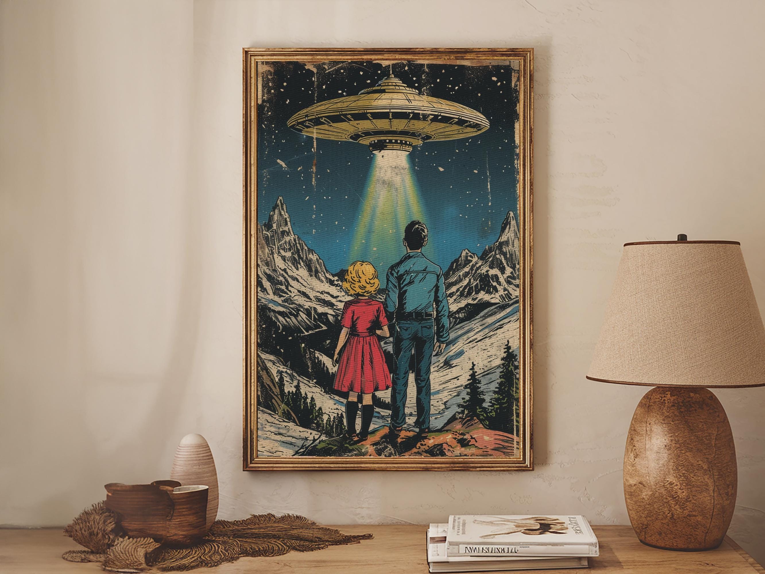 Retro UFO Pulp Art: Alien Abduction Framed Canvas Print - Etsy