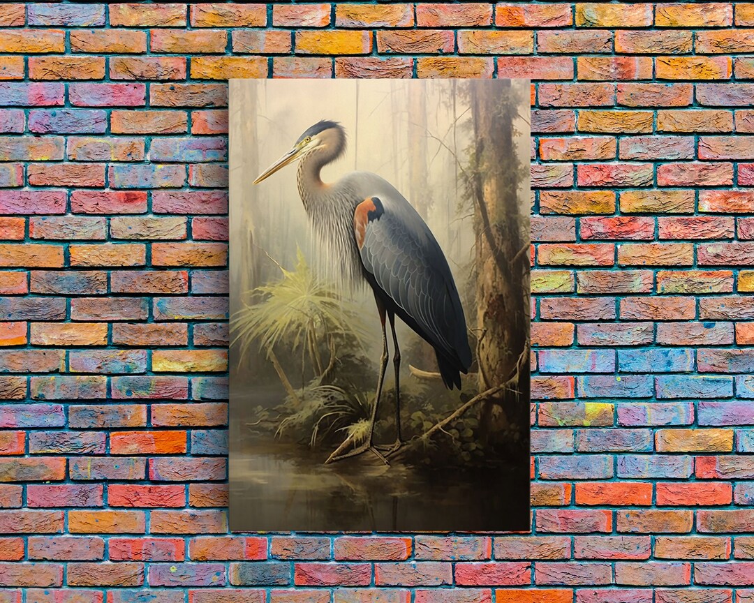 Bird Wall Art, Heron Art Print, Heron in Pond, Nature Wall Decor, Modern Print, Wall Decor