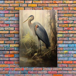 Bird Wall Art, Heron Art Print, Heron In Pond, Nature Wall Decor, Modern Print, Wall Decor, Canvas Print, Wall Art, Framed Canvas