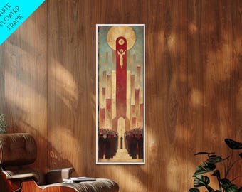 Corpus Christi Eucharistic Procession Tall Skinny Art Deco Christian Wall Art - Framed Canvas Print of Faithful Celebration and Holy Devoti