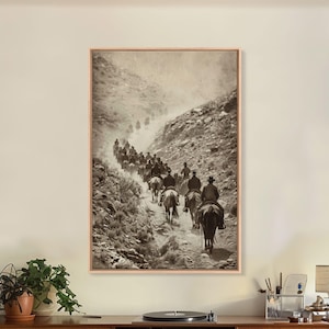 Vintage Cowboy Trail Sepia Canvas Print: Rustic Western Wall Art
