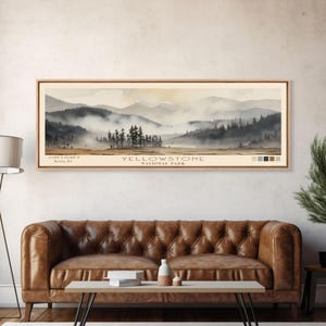 Yellowstone National Park Panoramic Art Print: Wyoming Watercolor Travel Poster