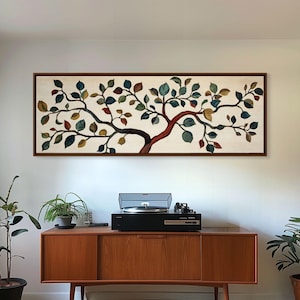 Boho Floral Panoramic Print, Textile Inspired Canvas Print, Vintage Textile Art, Horizontal Print, Panoramic Print, Above Bed Art