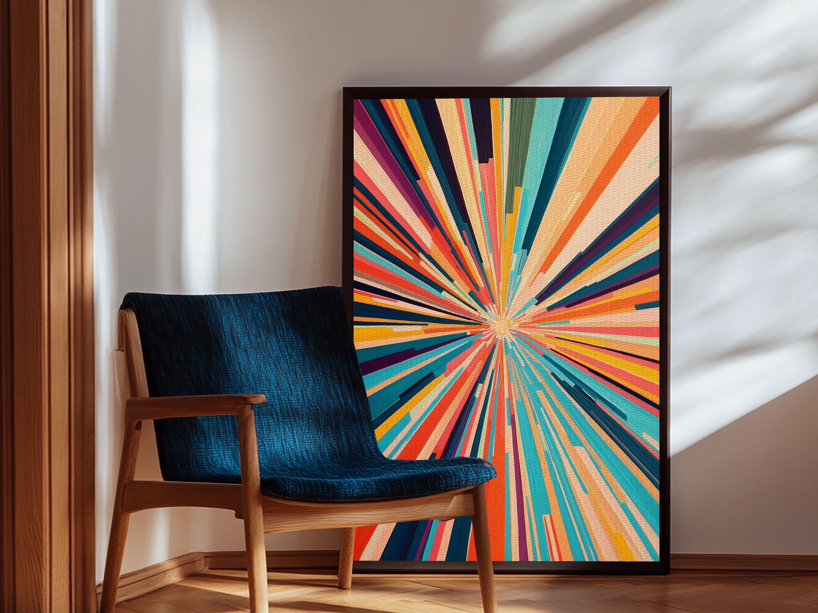 Mid Century Modern Geometric Canvas Print: Teal, Coral, Yellow - Etsy