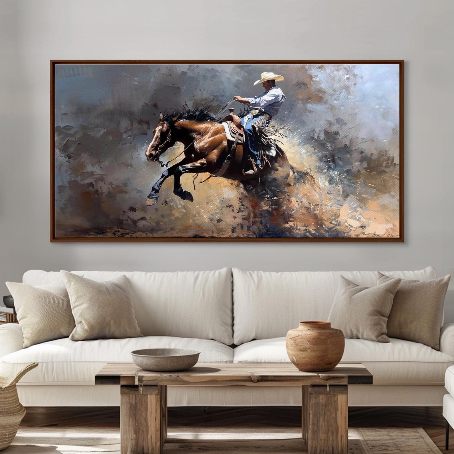 Rodeo Cowboy Canvas Print: Vibrant Western Living Room Wall Art - Etsy