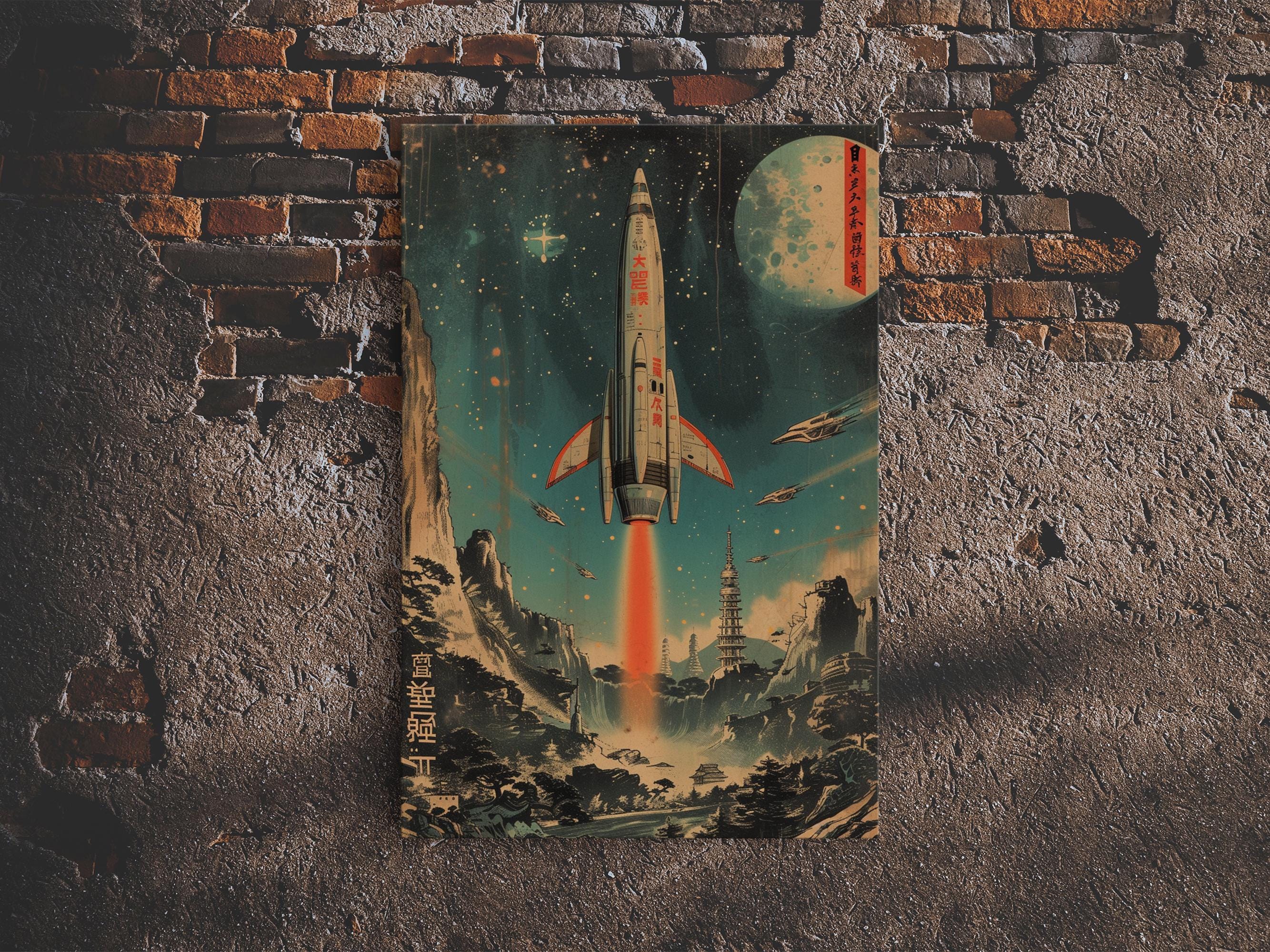 Japanese Space Age Canvas Print: Retro Rocket, Modern Wall Decor