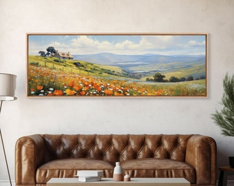 Springtime Panoramic Print - Texas Hill Country In The Spring - Framed Canvas Print - Beautiful Living Room Decor - Country Art - Farmhouse