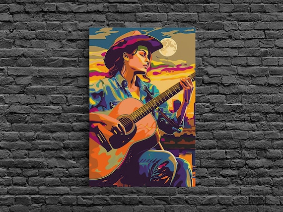 Cowboy Guitar Art: Pop Art Sunset Framed Canvas Print - Etsy