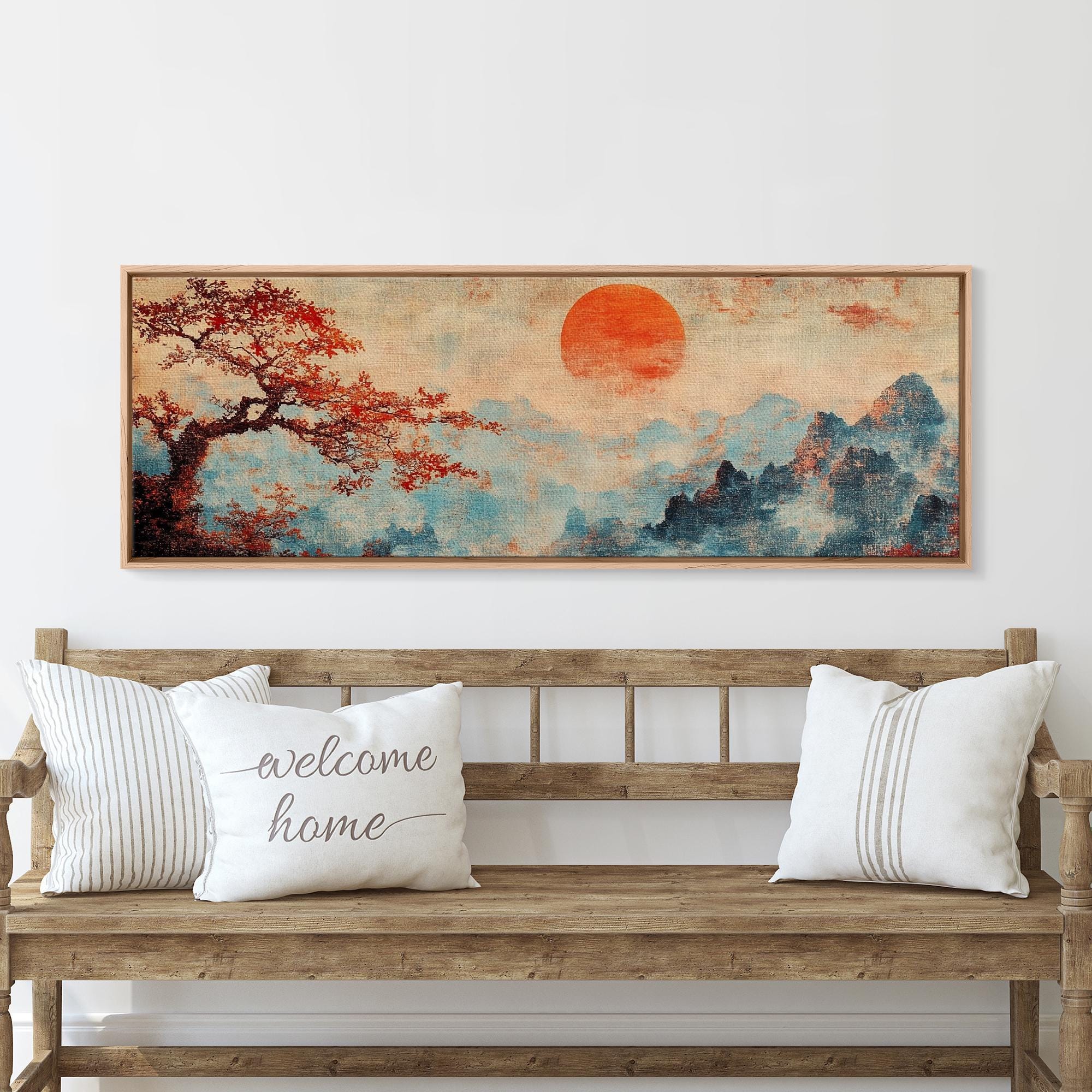 Japanese Maple Sunset Canvas Art: Vintage Woodblock Style Print - Etsy