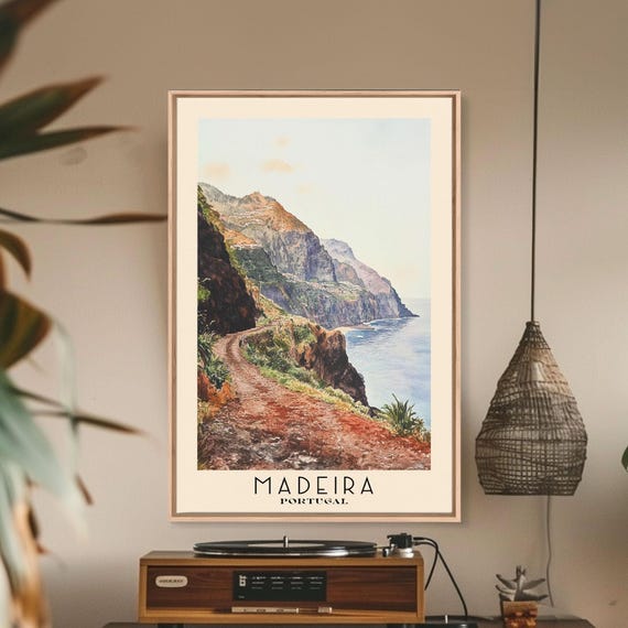 Madeira Portugal Watercolor Print: Coastal Beach Painting