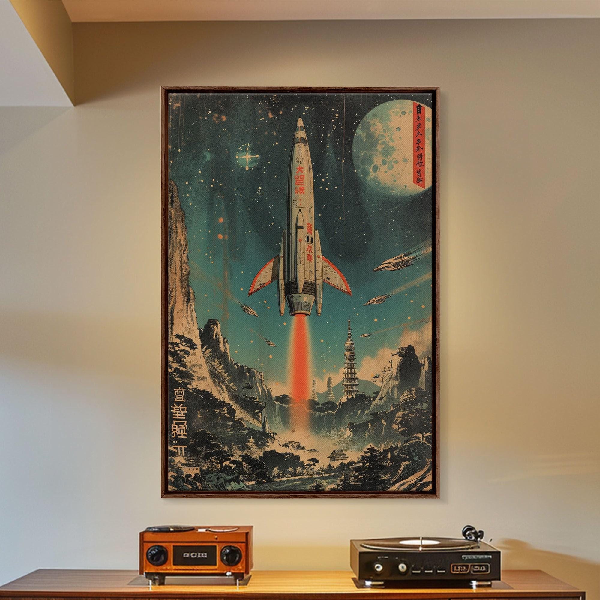 Japanese Space Age Canvas Print: Retro Rocket, Modern Wall Decor