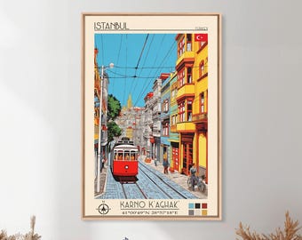 Istanbul Travel Poster: Mid-Century Modern Framed Canvas Art