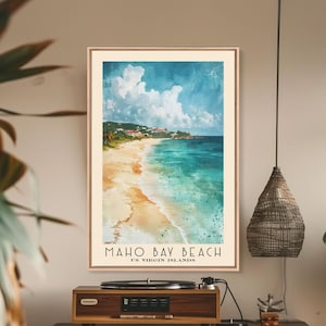 Maho Bay Beach, US Virgin islands Watercolor Print, Vacation Gift, Wall Art, Beach Painting, Beach Decor, Beach Or Lakehouse Art