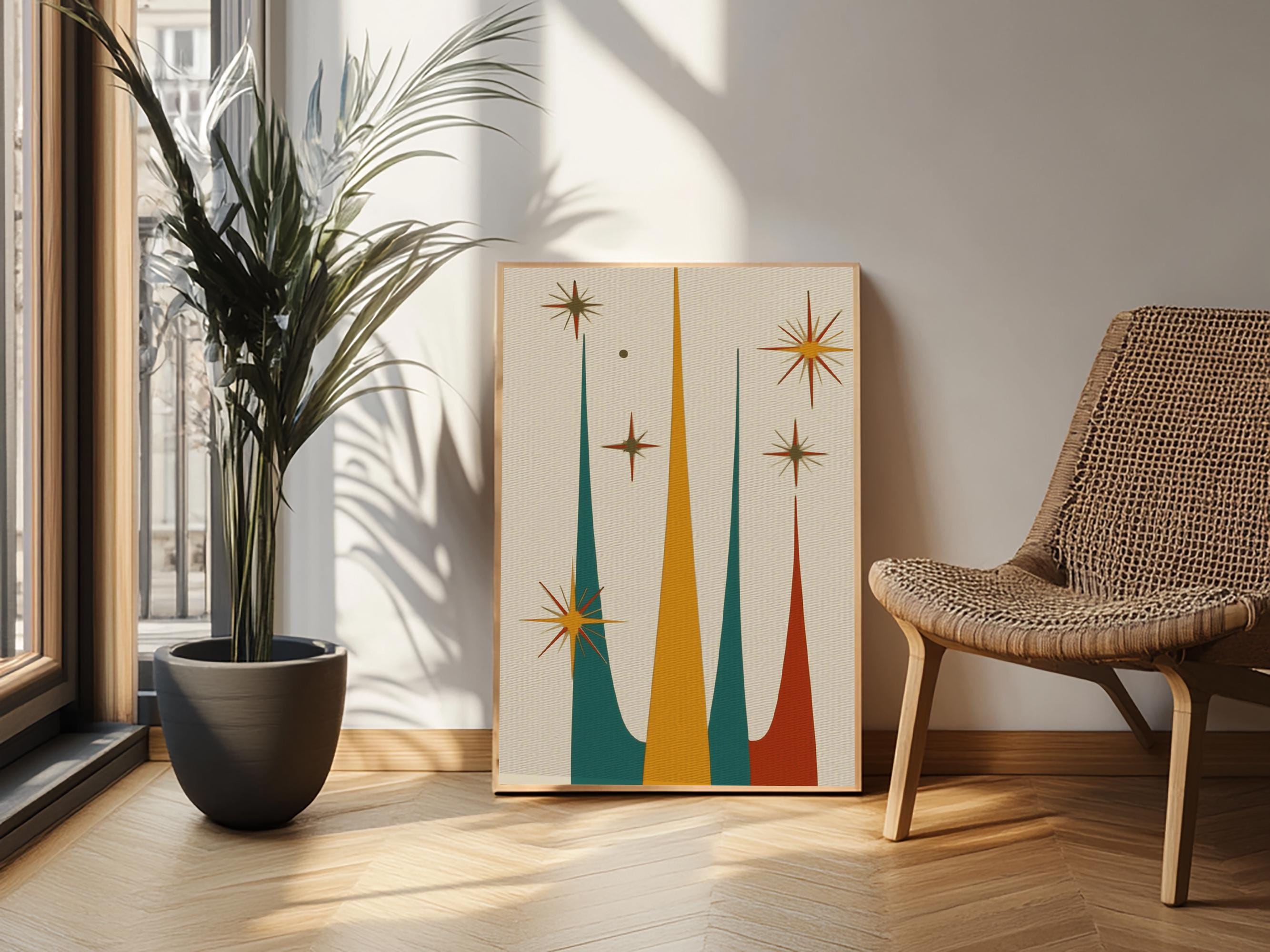 Mid Century Modern Starburst Canvas Print: Retro 1950s Wall Art - Etsy