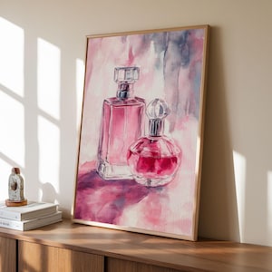 Perfume Bottles Canvas Print Feminine Wall Art Pink Aesthetic Dorm Decor Gift Idea For Her Light Pink Rustic Wall Art Cottagecore