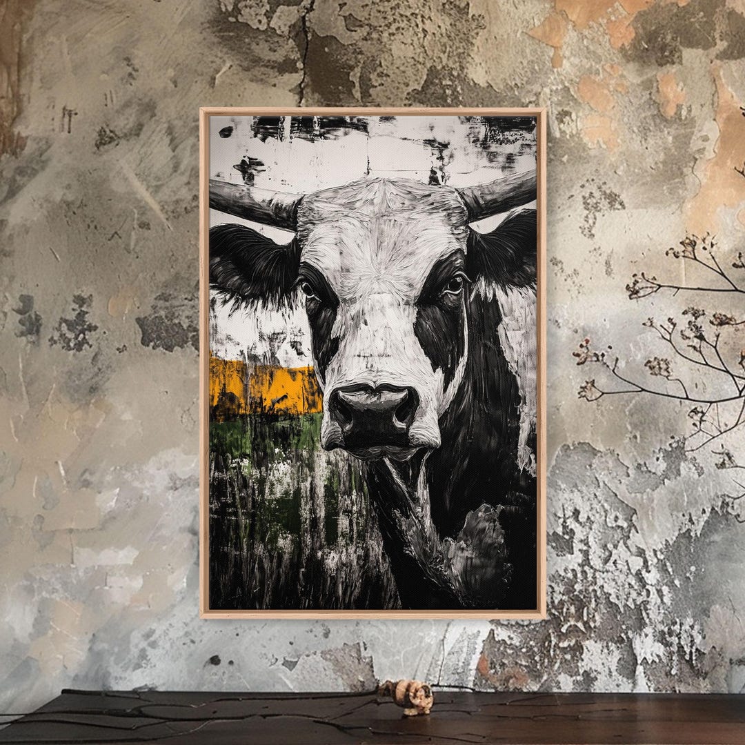 Black and White Bull, Bull and Bear Art, Rustic Wall Art, Farmhouse Art ...