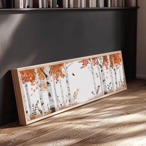 Birch Woods Horizontal Art Print, Watercolor Birch Tree Painting Canvas Print, Landscape Wall Art Home Decor Gift, Birch Tree Painting