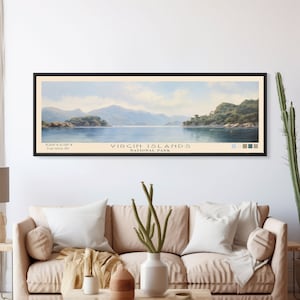 Virgin Islands National Park Panoramic Travel Art, National Park Print, Minimalist Travel Art, Subdued Watercolor Painting Panoramic