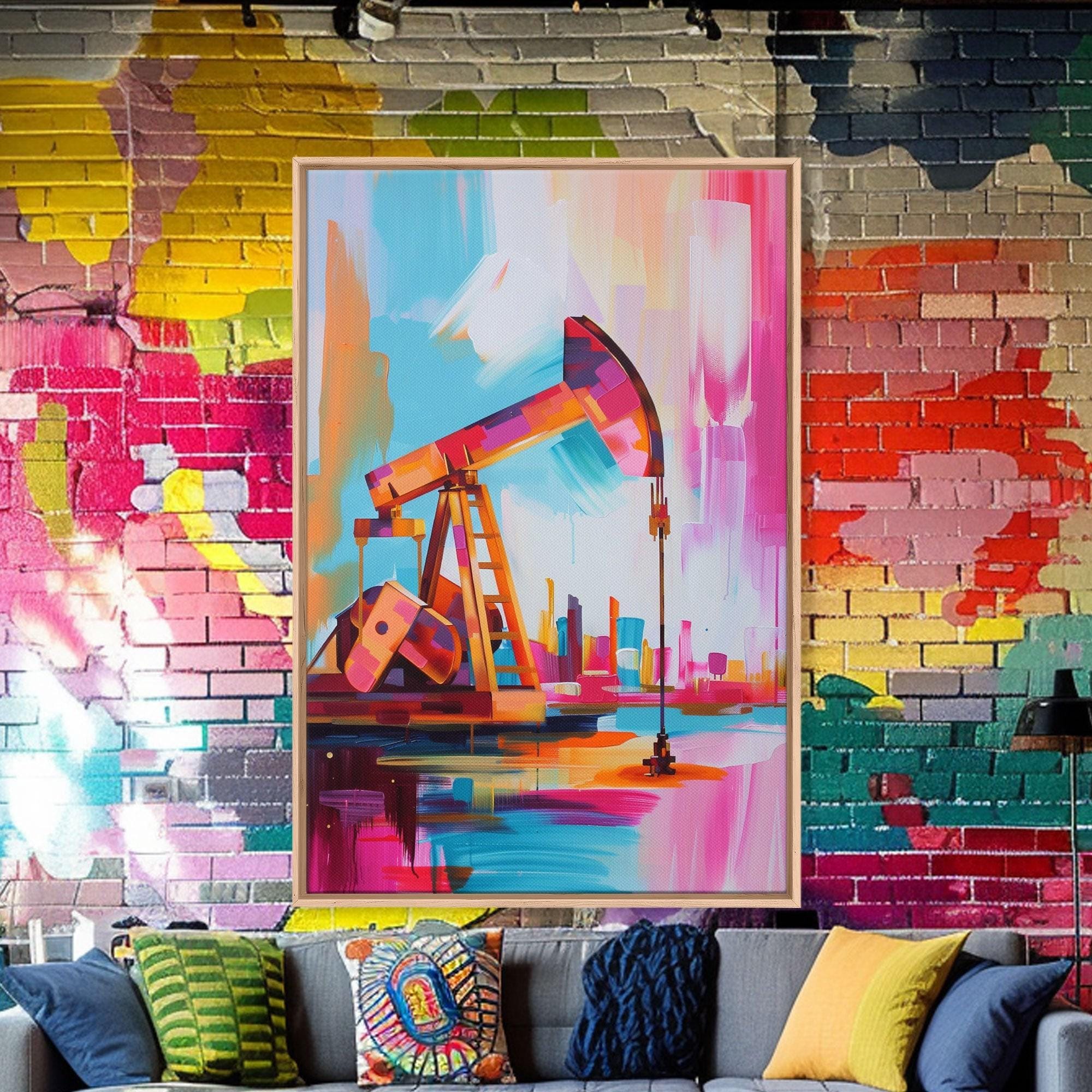 Colorful Oil Derrick Canvas Print: Contemporary Industrial Wall