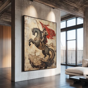 Saint George and the Dragon Battle Scene Framed Canvas Print | Renaissance Christian Art Painting, Vintage Religious Wall Art and Modern Ch image 2