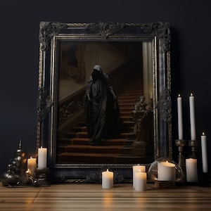 The Phantom, Gothic Halloween Decor, Framed Canvas Print, Scary Horror Art, Goth Decor, Moody Oil Painting, Dark Academia