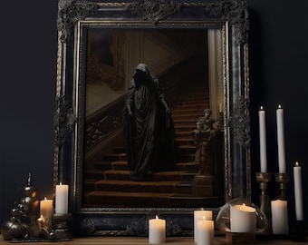 The Phantom, Gothic Halloween Decor, Framed Canvas Print, Scary Horror Art, Goth Decor, Moody Oil Painting, Dark Academia