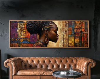 Framed African Woman Canvas Print: Golden Tones Minimalist Wall Art