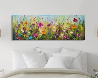 Framed Floral Canvas Print: Large Boho Flower Painting Wall Art