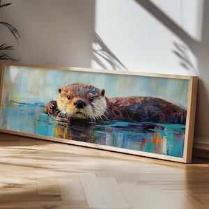 Playful Otter Painting Canvas Print: Whimsical Kids Nursery Wall Art