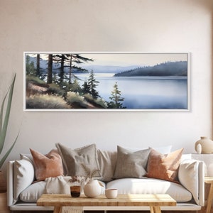 Watercolor Lake Wall Art Print, Nature, Water, Trees, River, Wall Decor, Large Canvas Art Print, Panoramic, Wall Art, Canvas Print