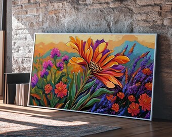 Wildflower Sunrise Canvas Print: Boho Floral Bedroom Wall Art