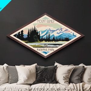 Retro Mount Rainier National Park Travel Poster Canvas Texture Print, Travel Decor Art, Midcentury Modern Decor Washington Travel Art