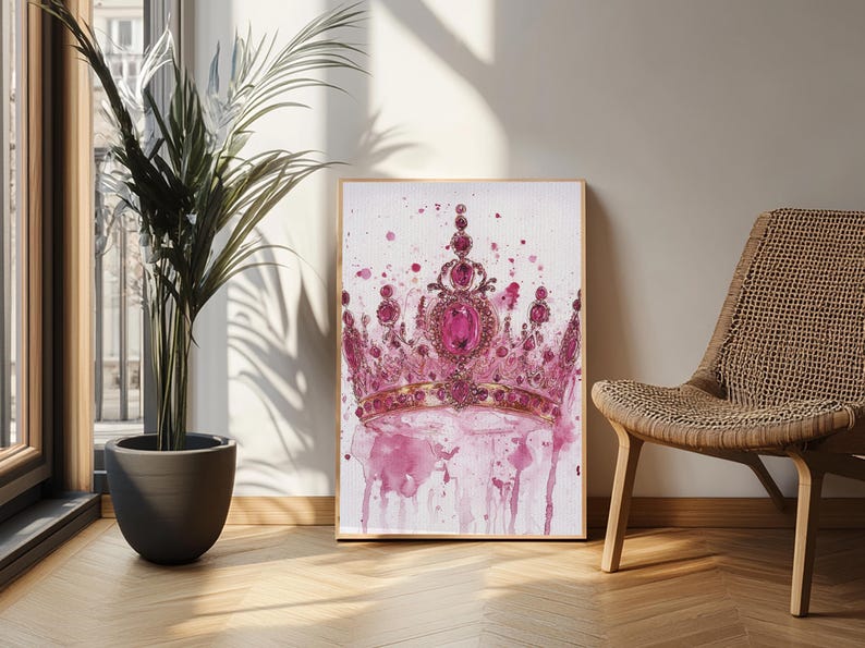 Regal Jeweled Crown Canvas Print: Pink Dorm Wall Art zdjęcie 15