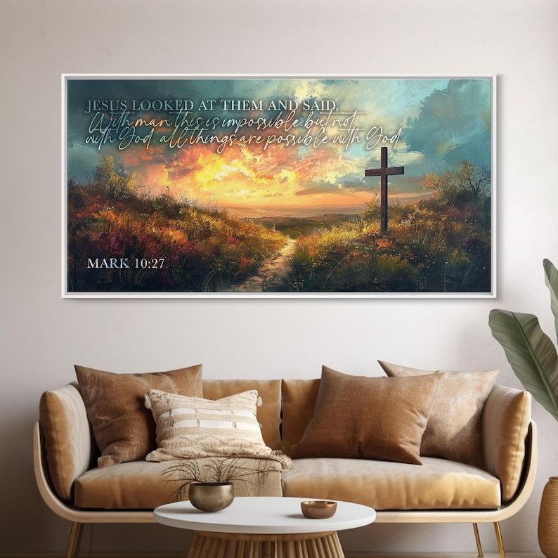 Mark 10:27 - Bible Verse Print - Scripture Wall Art Framed Canvas Print ...
