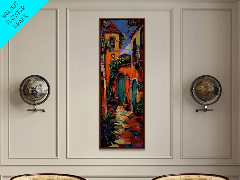 Rustic Colorful Mexican Inspired Hacienda Canvas Painting Framed