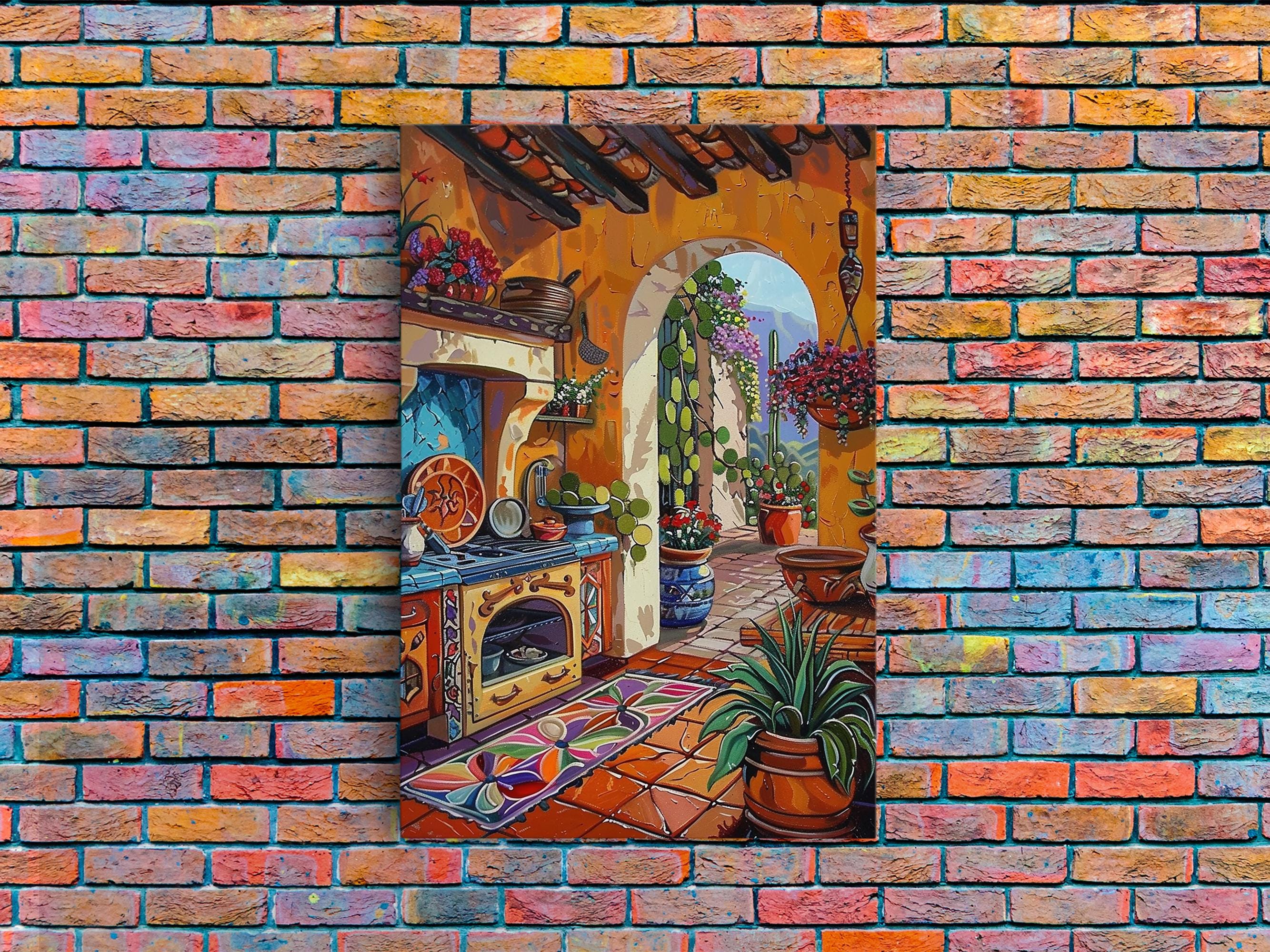 Southwestern Kitchen Canvas Print: Colorful Mexican Tile Art Decor