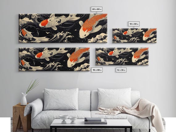 Wabi Sabi Boho Painting Print of Ko Fish, Japanese Style