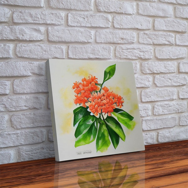 Ixora coccinea West Indian Jasmine, Floral Wall Art, Canvas Print, Wall Art, Teacher Gift, Lake House Wall Art, Above Couch Wall Art