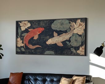 Wabi Sabi Koi Fish Canvas Print: Japanese Wall Art