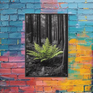 Green Fern, Forest Focus, Lush Nature, Woodland Light, Framed Canvas Print, Botanical Wall Art, Bedroom Decor, Minimalist Plant Art