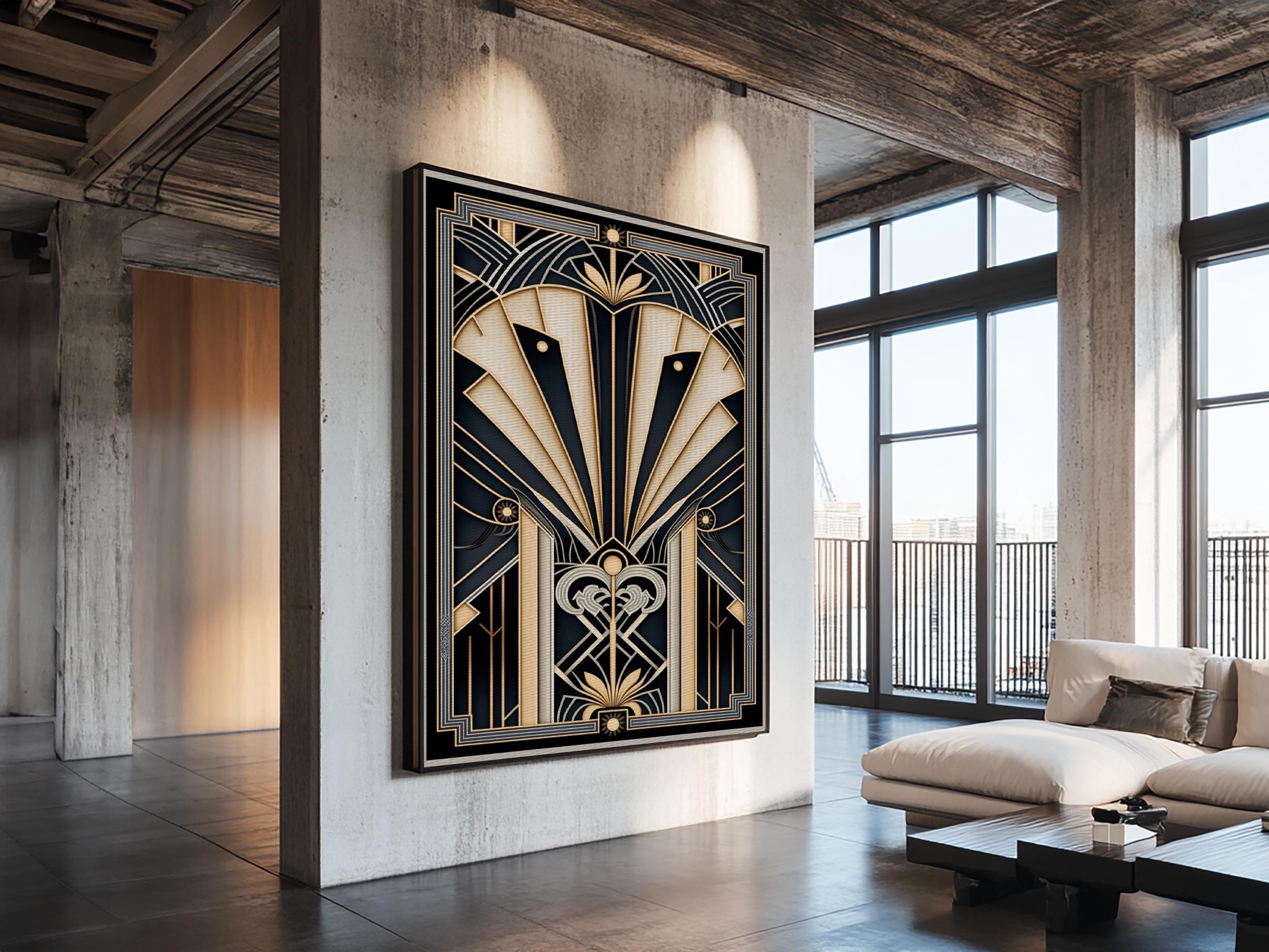 Art Deco Framed Canvas Print: Gold & Black MCM Wall Art - Etsy