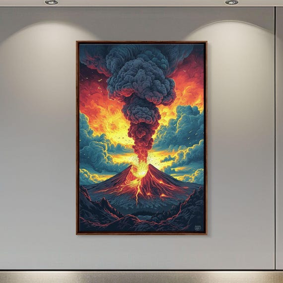 Colorful Volcano Framed Canvas Art: Surreal Fantasy Decor - Etsy