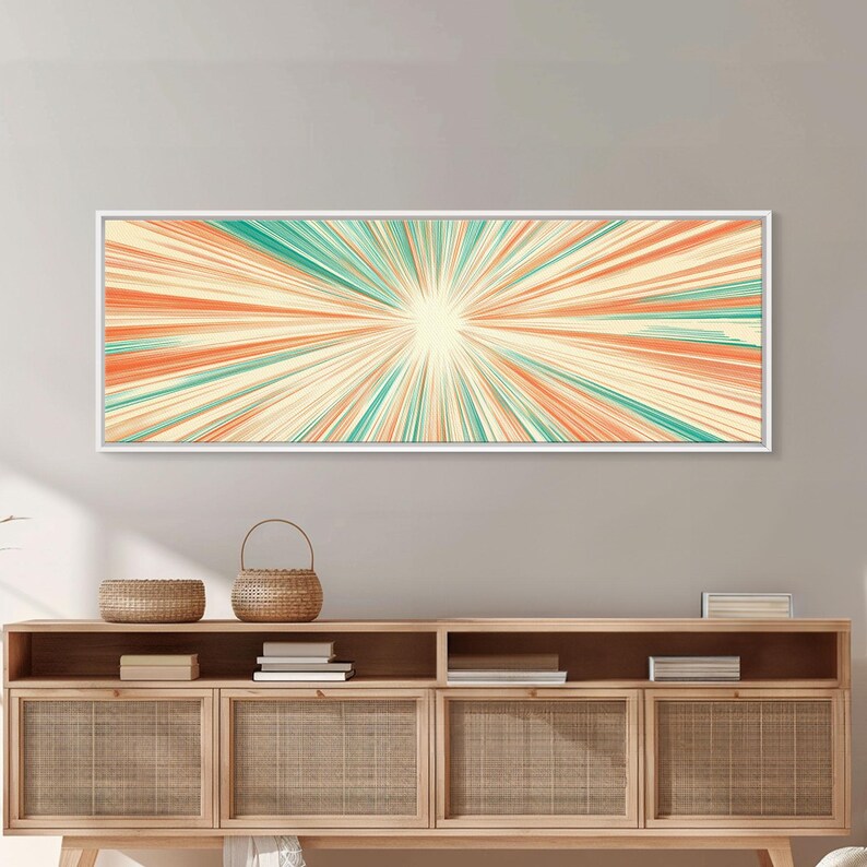 Mid Centery Modern Canvas Print Framed MCM Style Wall Art, Orange and